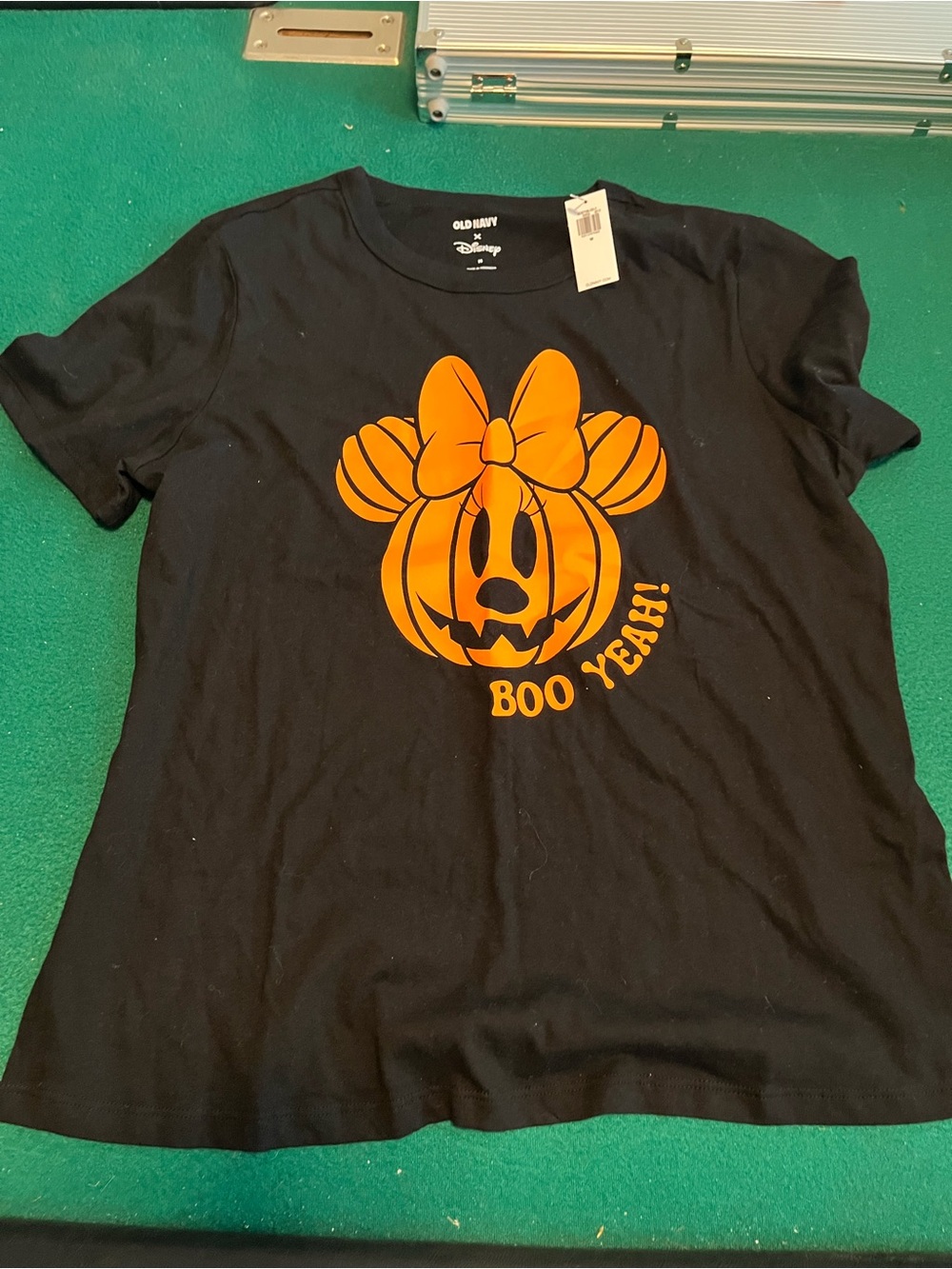 Old Navy Black Tee with Orange Minnie Pumpkin Graphic